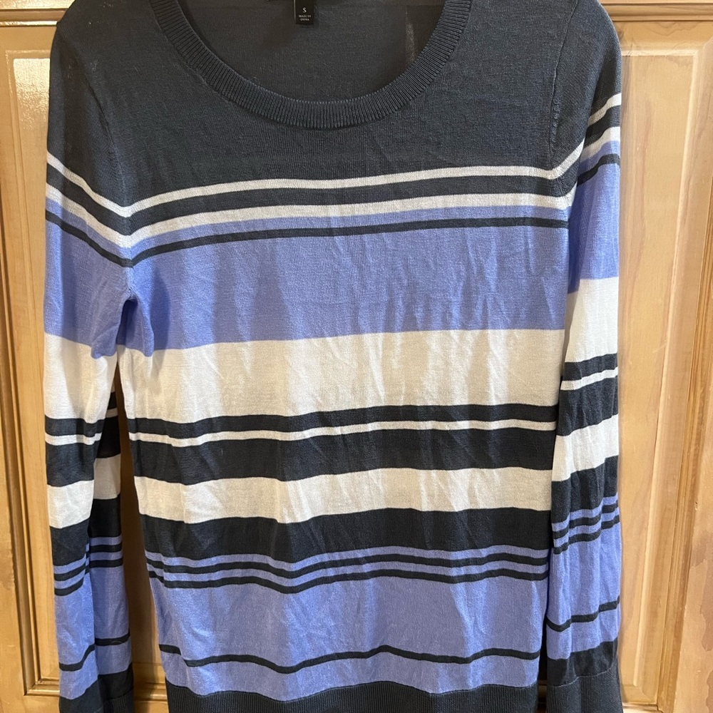 Banana Republic Black, Blue, and White Striped Sweater